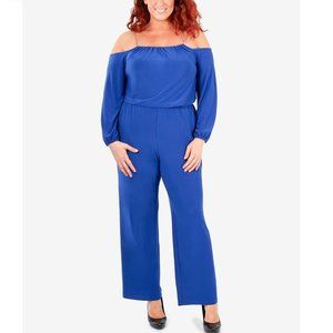 NY Collection 1X Blue Pockets Jumpsuit NWT CF76